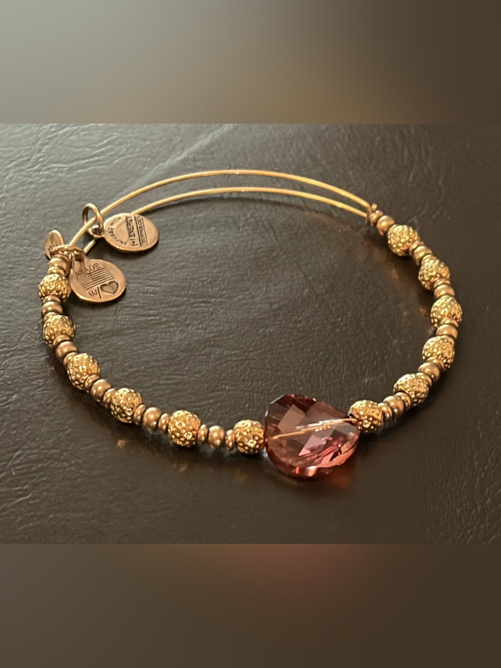 Alex and Ani Gold-Tone Bracelet with Pink Heart Crystal